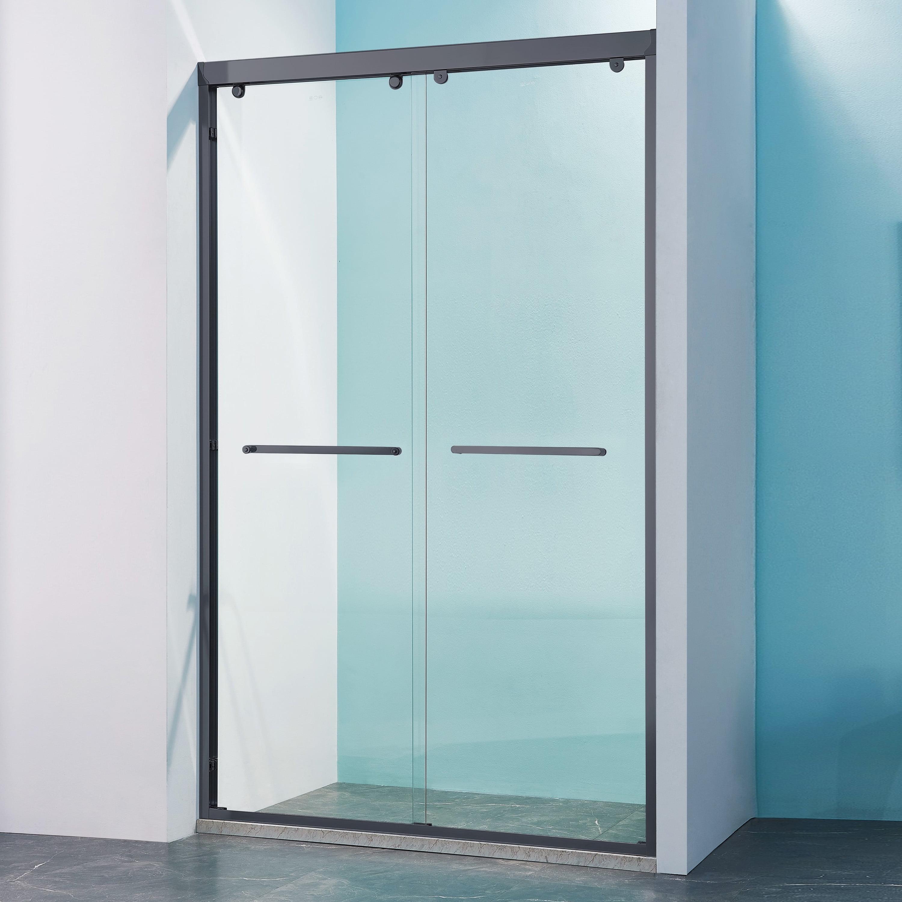 Matte Black 48" Double Sliding Shower Door with Tempered Glass