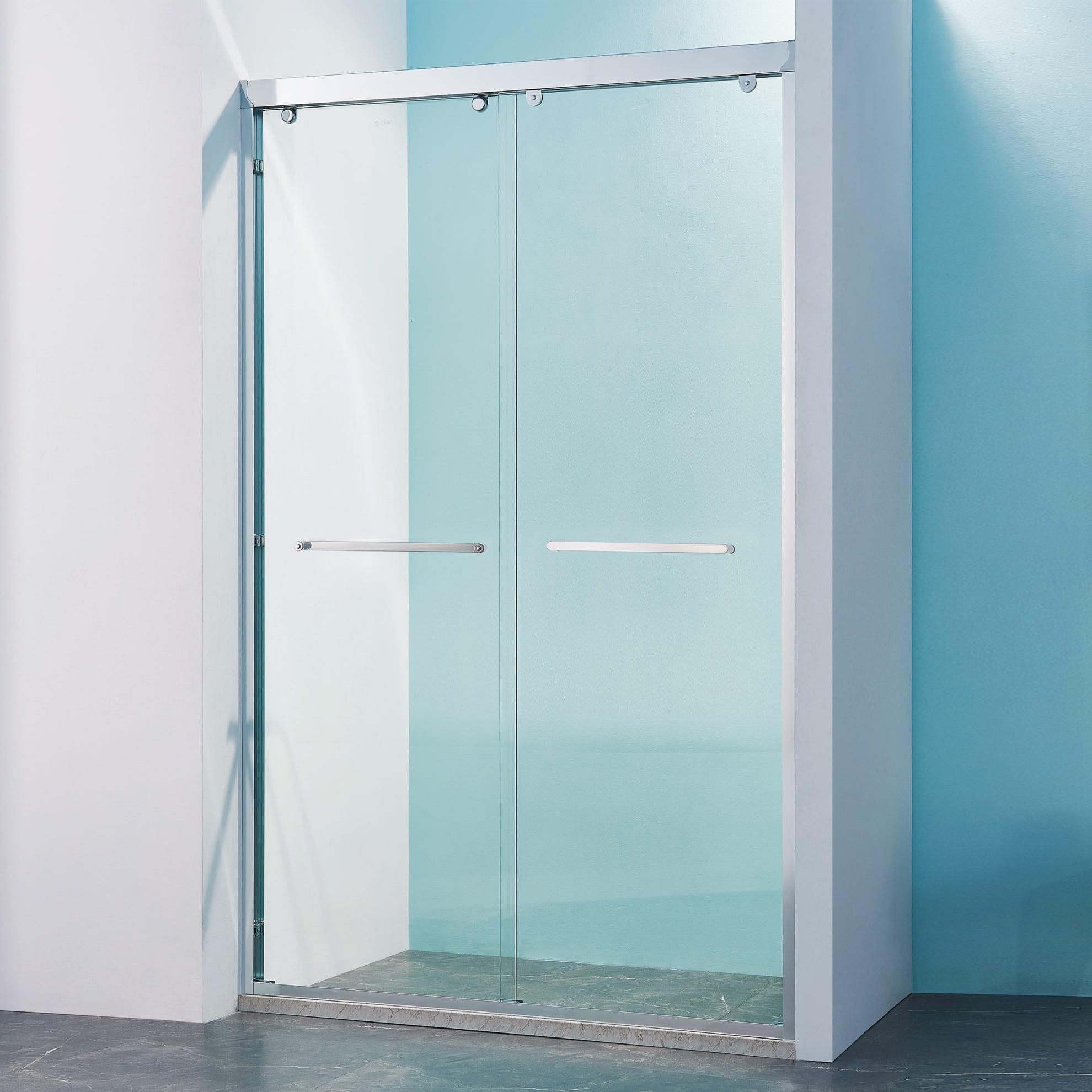 75"H Double Sliding Shower Door, Aluminium Alloy Frame In Chrome, 5/16" (8Mm) Thick SGCC Tempered Clear Glass