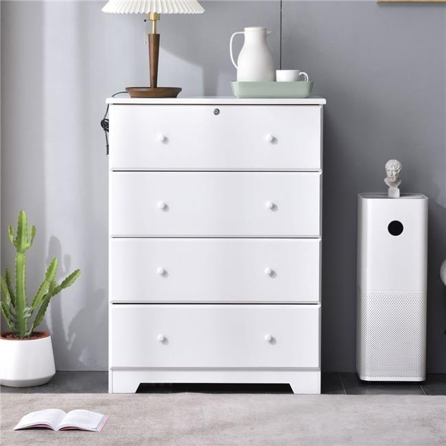 44.5- L x 32.5- W x 17.5 in. Isabela Solid Pine Wood 4 Drawer Chest Dresser, White