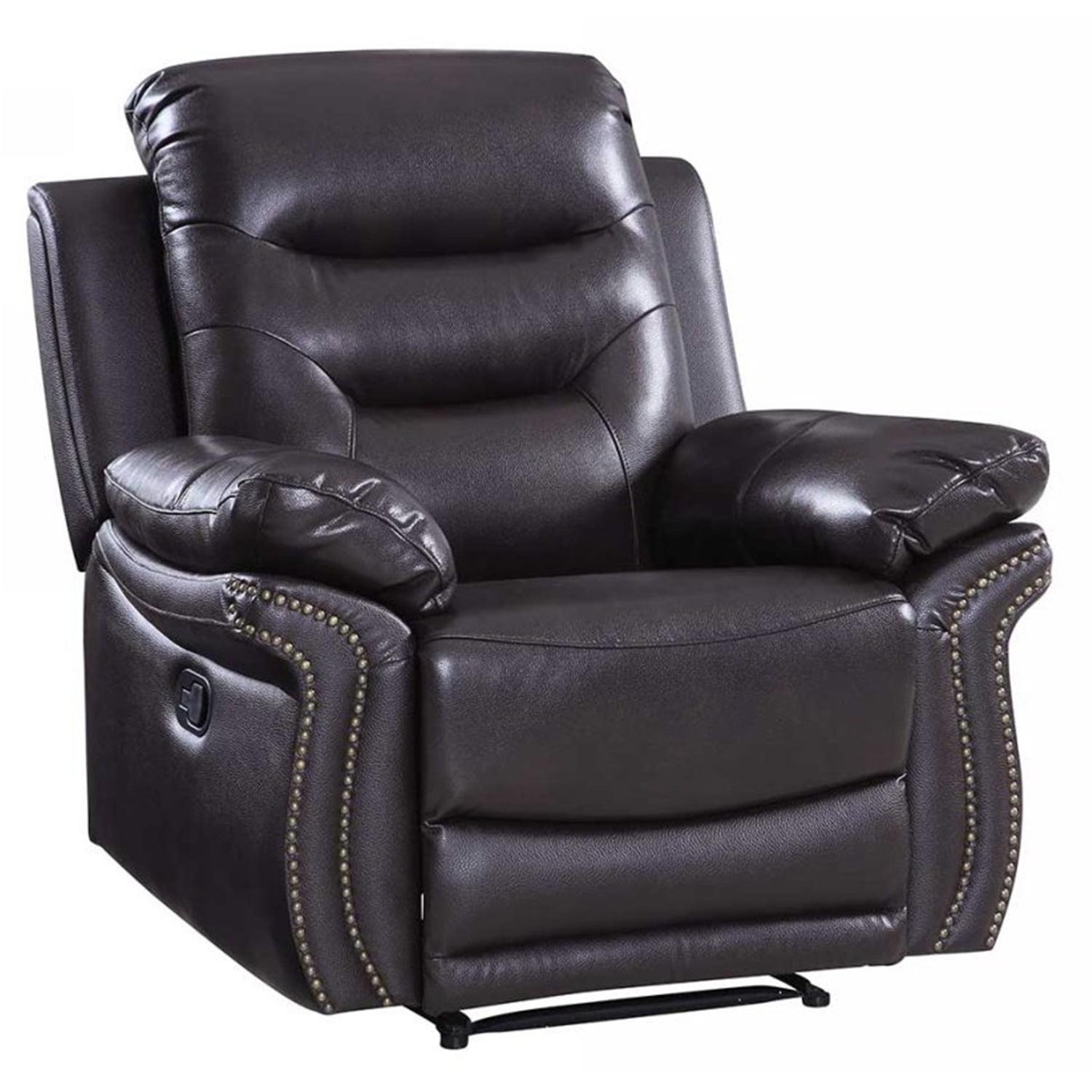 44" Brown Leather Manual Recliner with Black Metal Legs