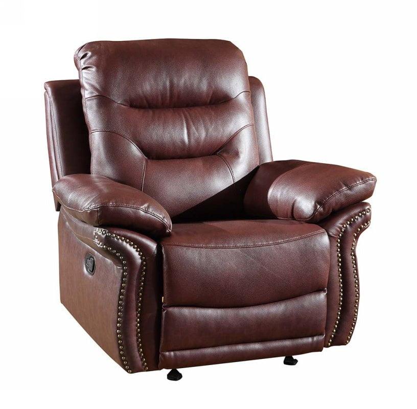 Sophisticated Burgundy Microfiber and Wood 44" Recliner Chair