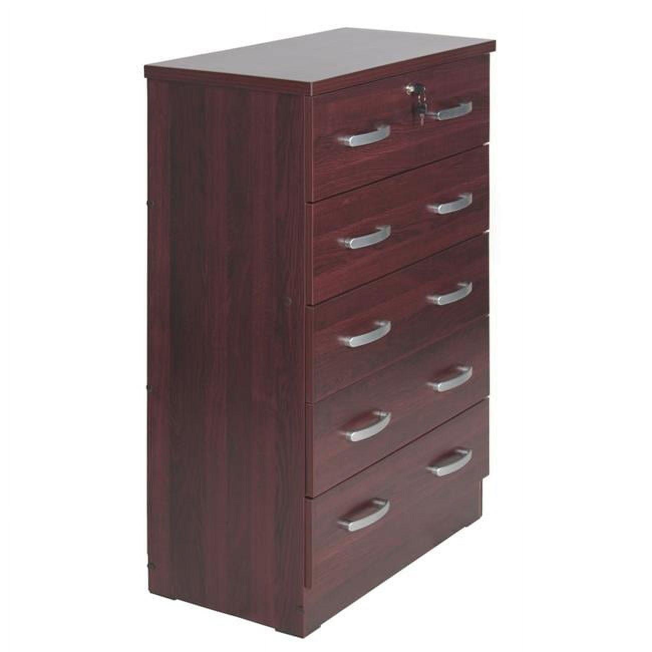 Modern Mahogany 5-Drawer Vertical Nursery Dresser with Lock