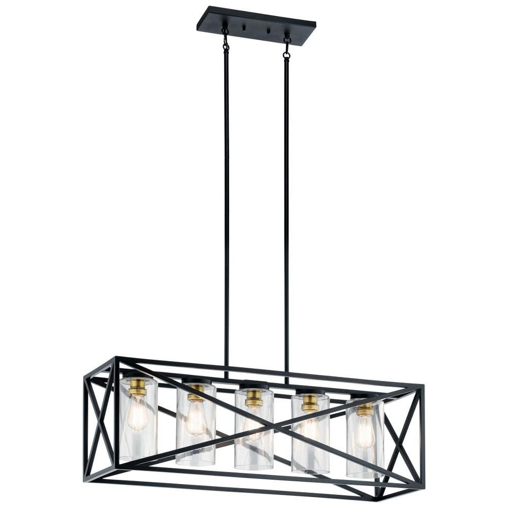 Moorgate 36" 5 Light Linear Chandelier with Clear Glass in Black and Brass