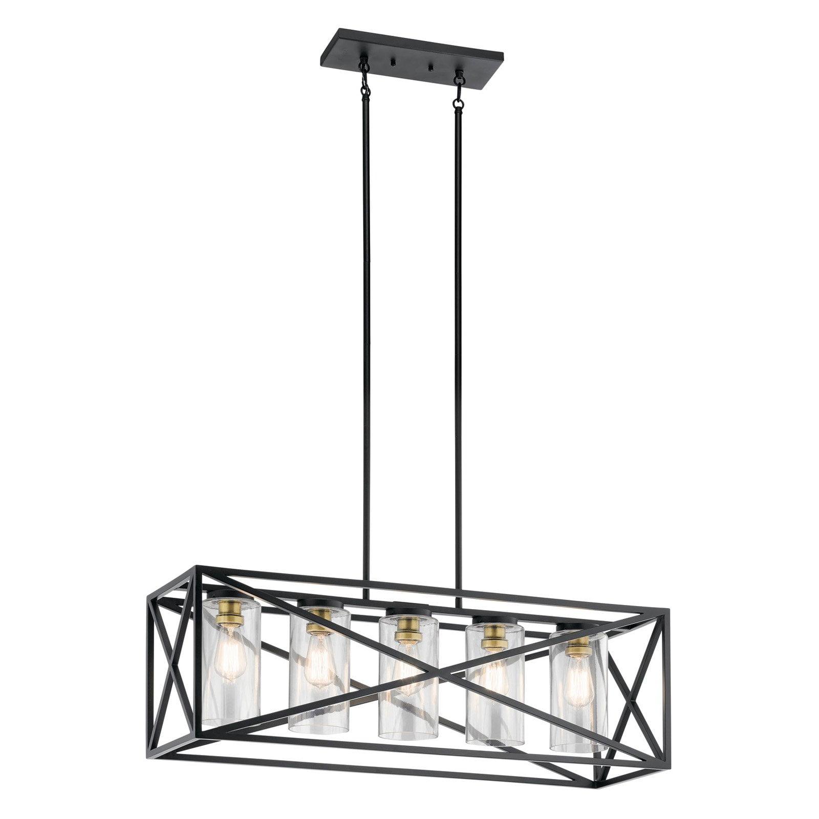 Moorgate 48" Black Steel Cage Linear Chandelier with Clear Glass