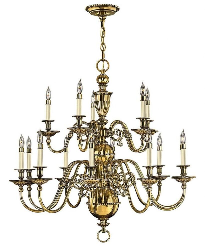 Elegant Cambridge Beaded Brass 15-Light Traditional Chandelier