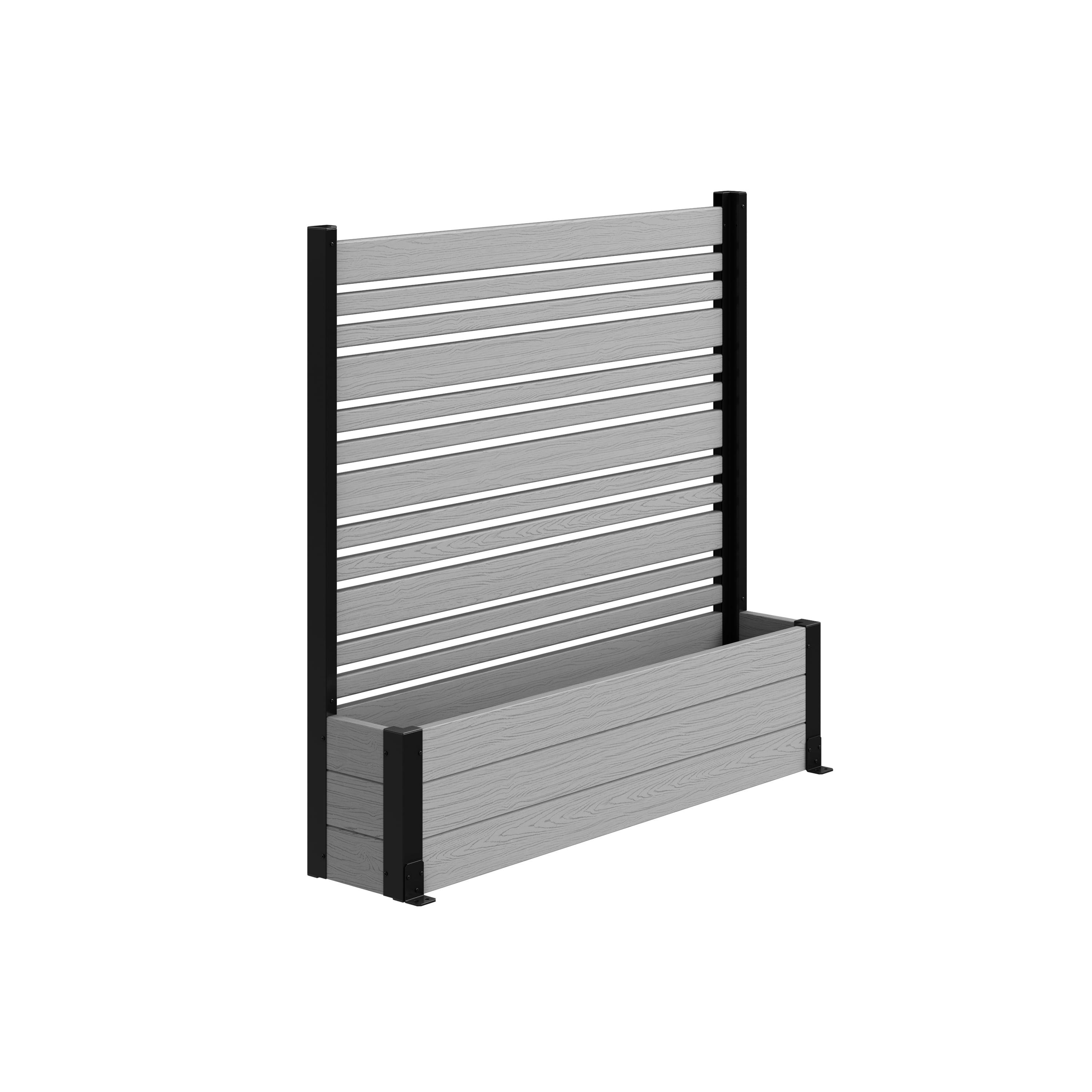 44in H x 46in W x 9.5in L (1 Screen w/ Planter) Freestanding Enclo Florence Ash Color Privacy Fence Screen with Planter Box, Outdoor Vinyl Privacy Screen Panel for Patio & Air Conditioner, EC18007