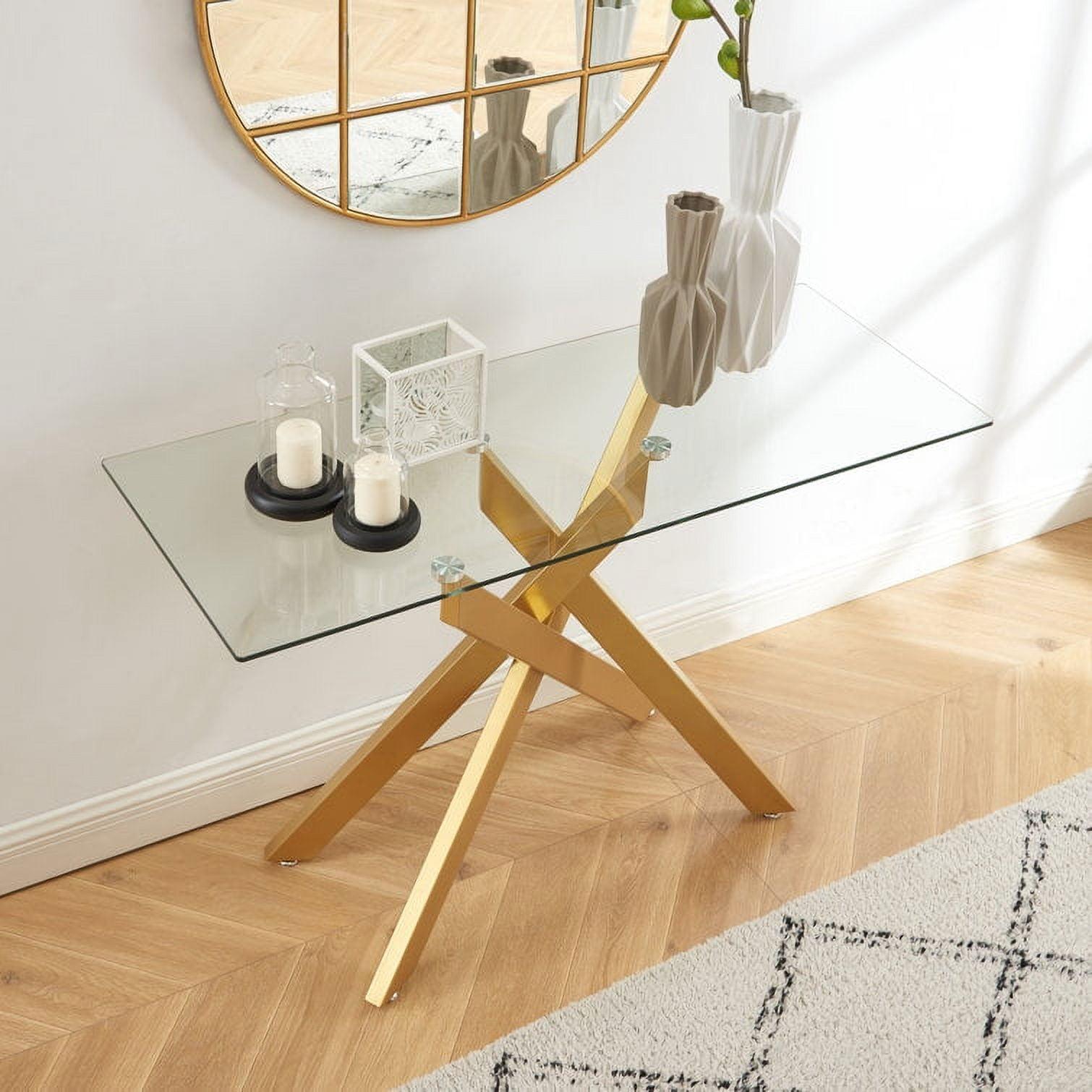 Gold and Glass Console Table with Tempered Glass Top