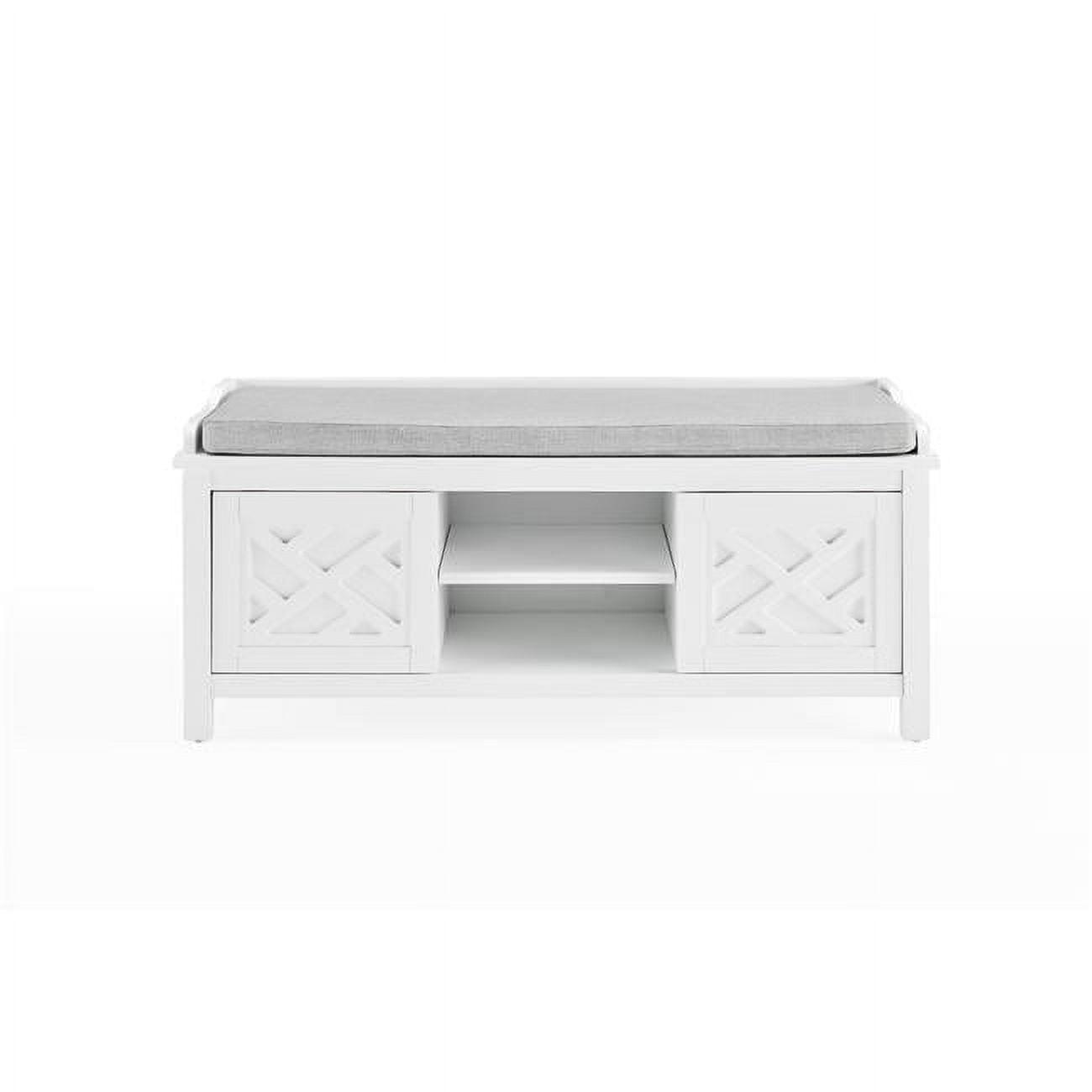 Coventry Traditional White Pine Storage Bench with Gray Cushion