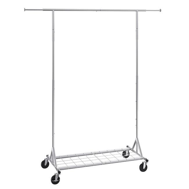 Heavy Duty Silver Steel Portable Garment Rack with Wheels