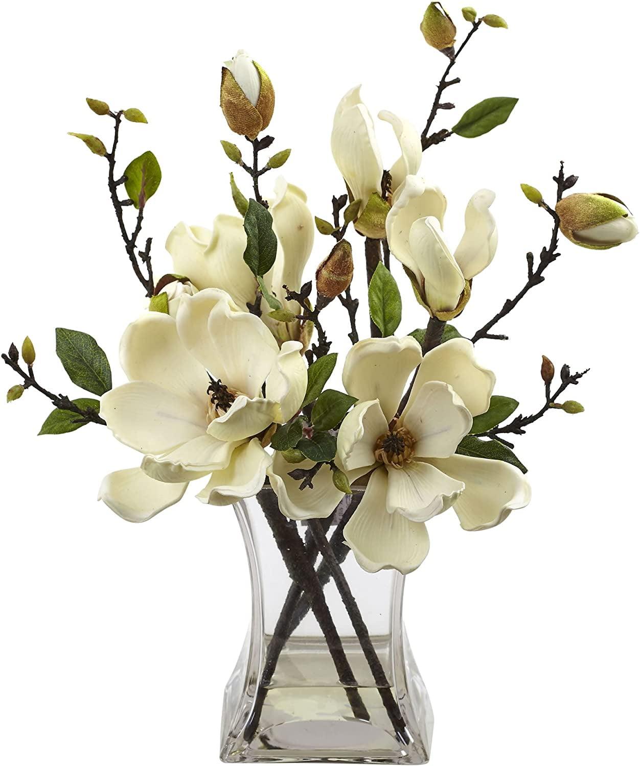 Serene White Magnolia Arrangement with Modern Glass Vase