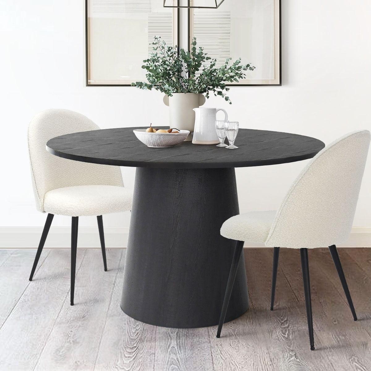 Dwen 46'' Manufactured Wood Foild with Black Grain Paper Round Top Pedestal Dining Table-Maison Boucle