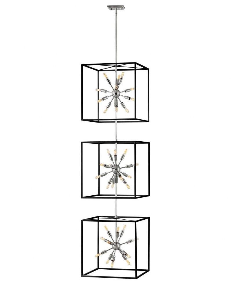 Aros Black and Nickel 36-Light Mid-Century Modern Cage Chandelier