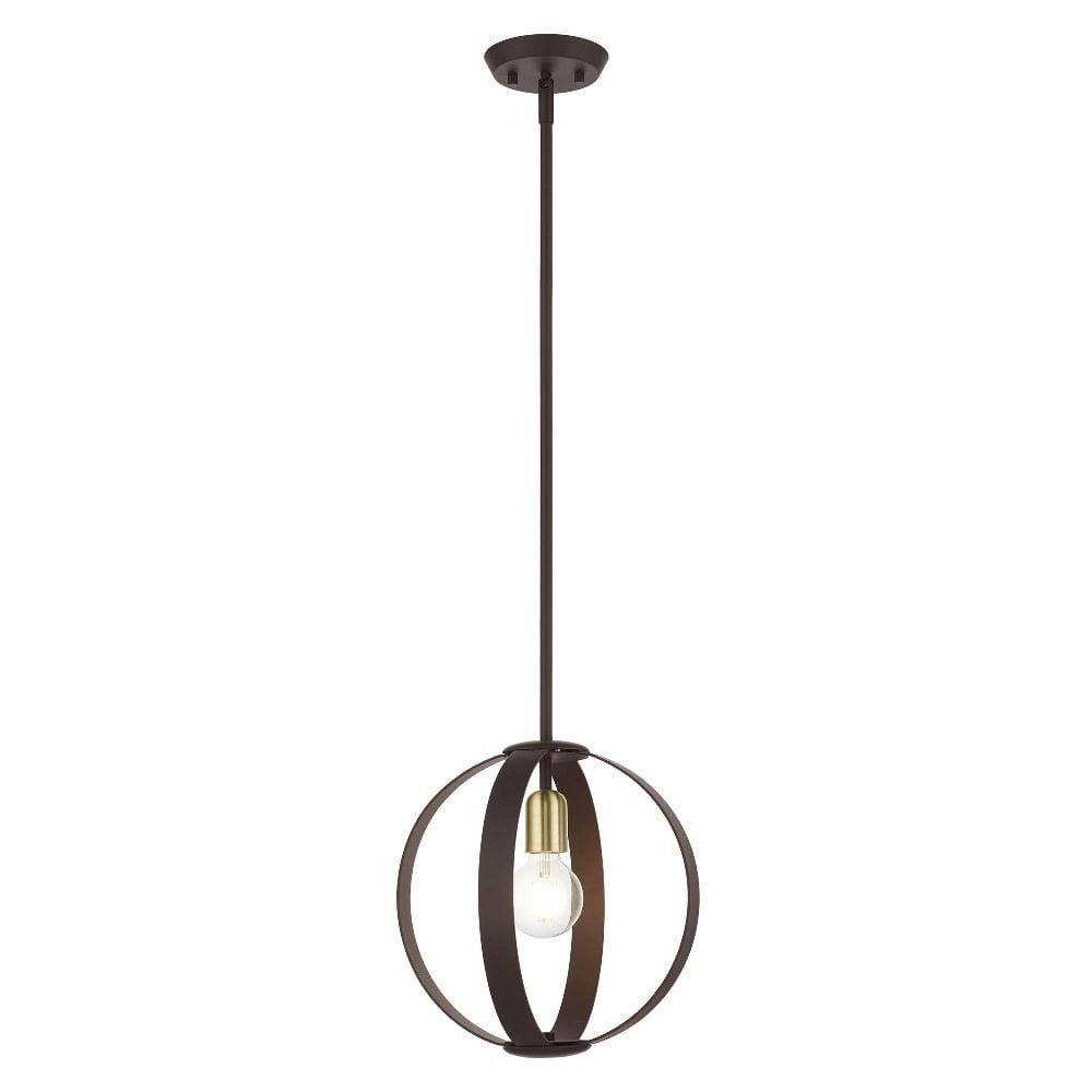 Modesto Bronze Globe Pendant Light with Satin Brass Accents