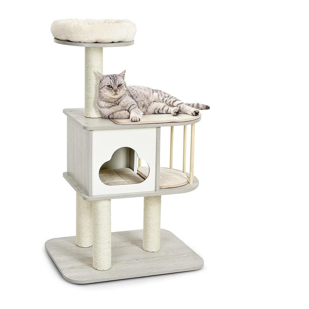 Archie & Oscar™ 46" Modern Wooden Cat Tree With Platform & Washable Cushions For Kittens & Cats
