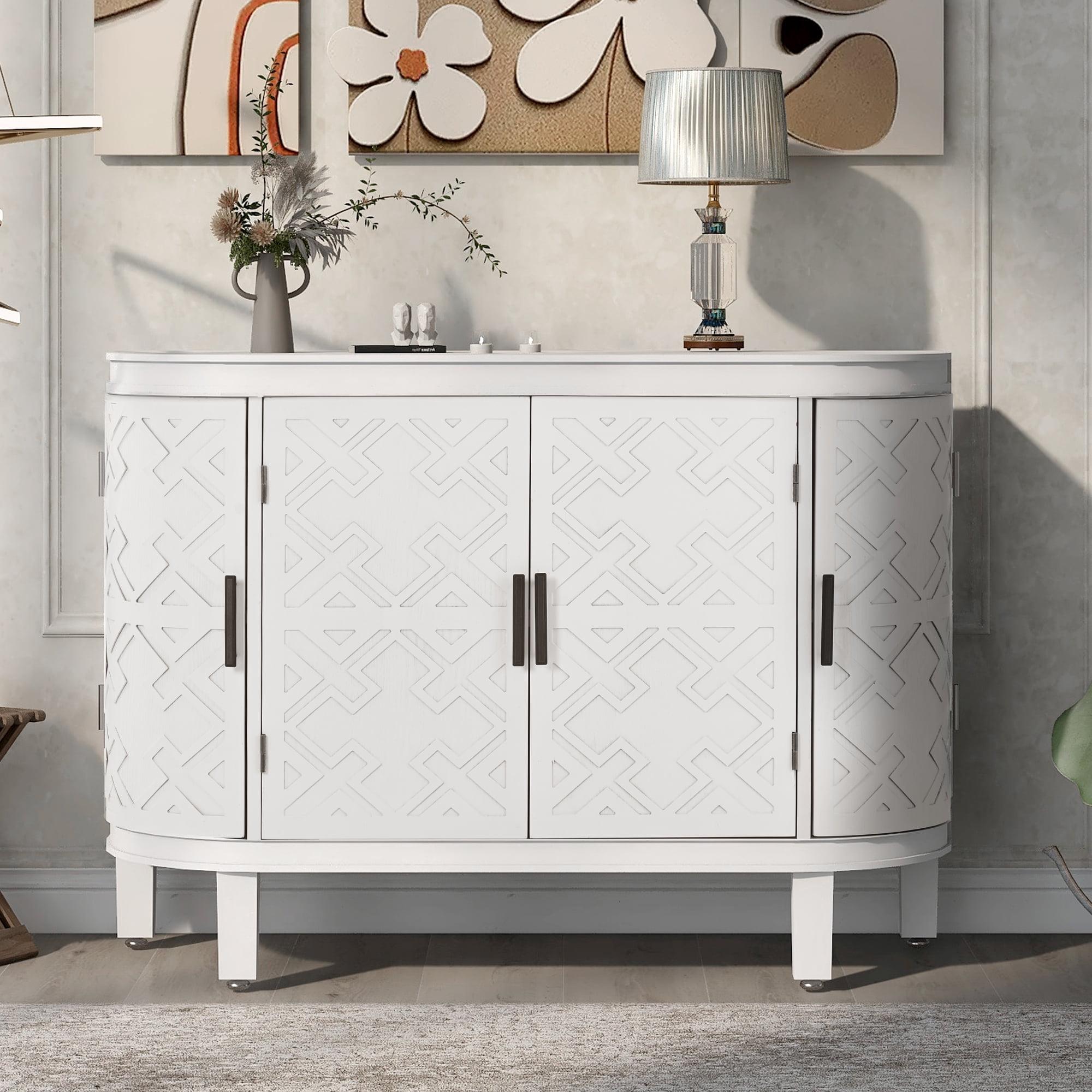 White 47.2" Wood Sideboard with Antique Pattern Doors