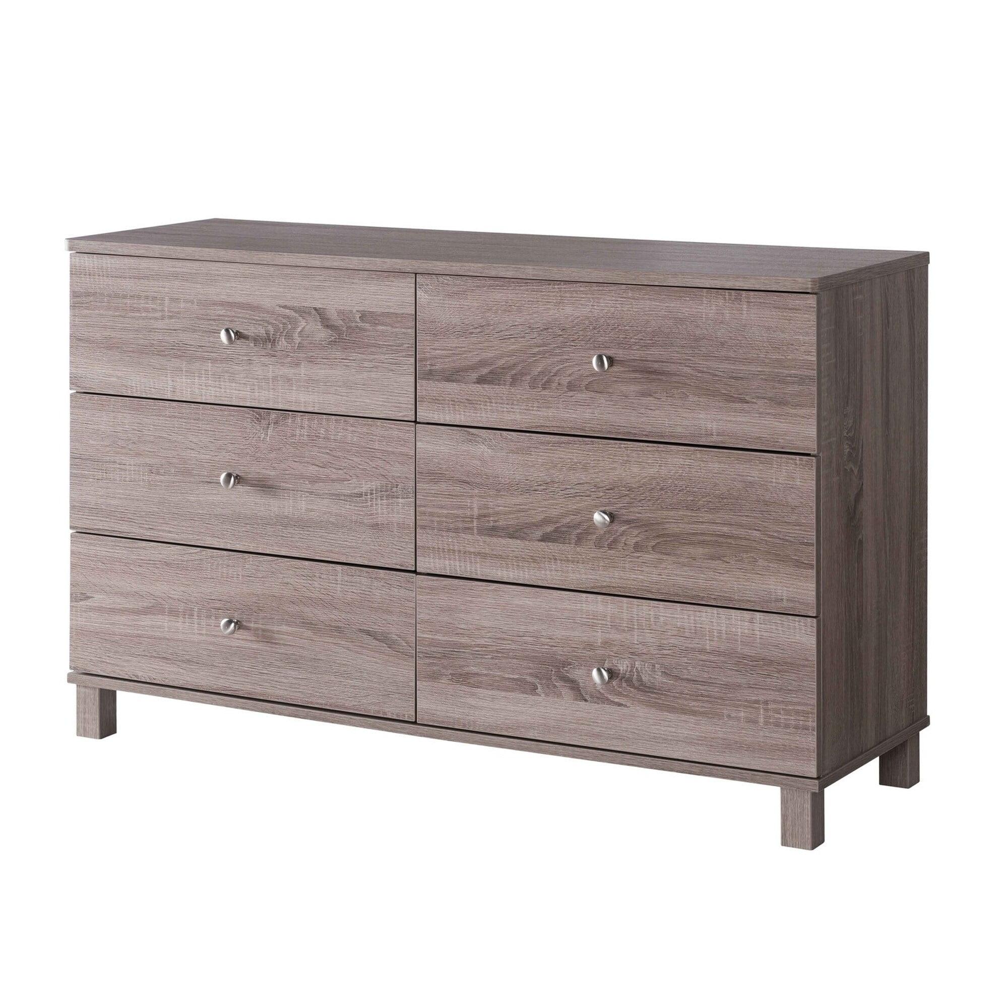 Taupe Brown 48" Horizontal Double Dresser with 6 Drawers