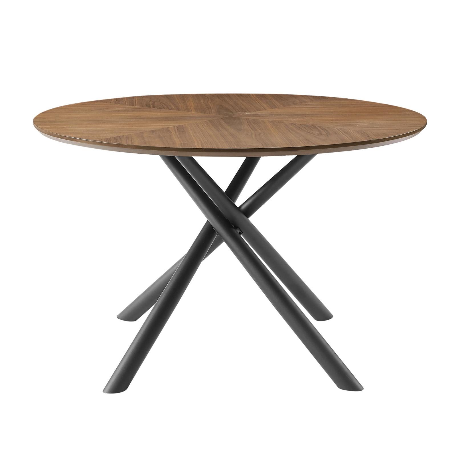 47.25'' Walnut Round Dining Table with Cross Metal Legs