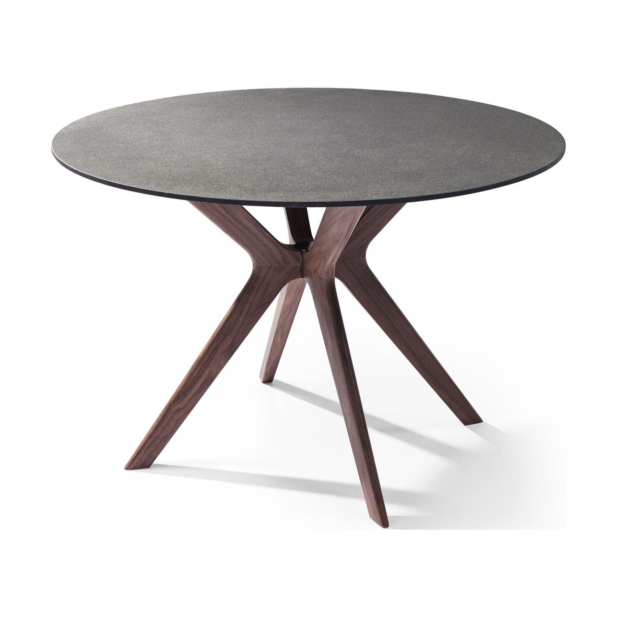 Contemporary 47" Walnut Veneer and Glass Round Dining Table