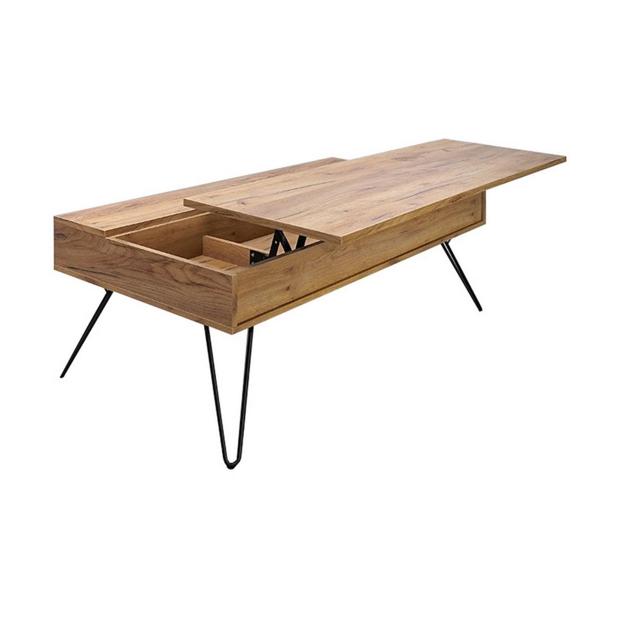 Natural Brown Wood Lift-Top Coffee Table with Storage