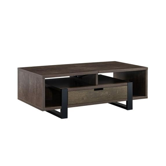 47 Inch Modern Coffee Table 1 Drawer 4 Shelves Half Lift Top Brown - Saltoro Sherpi