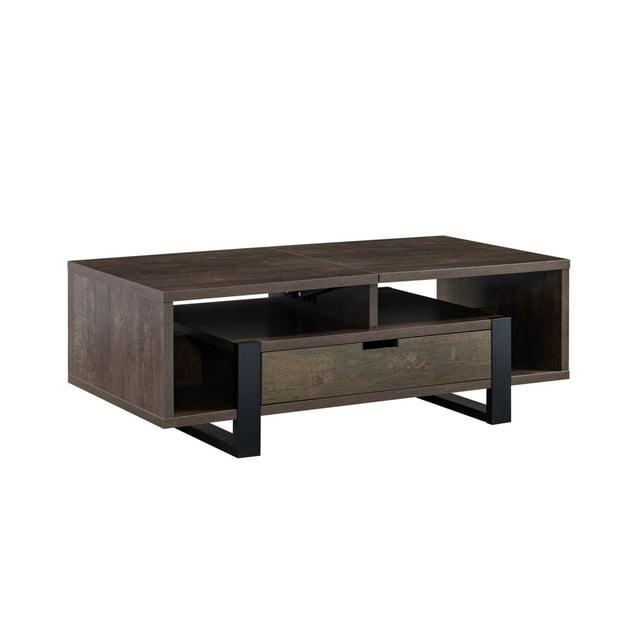 47 Inch Modern Coffee Table 1 Drawer 4 Shelves Half Lift Top Brown - Saltoro Sherpi