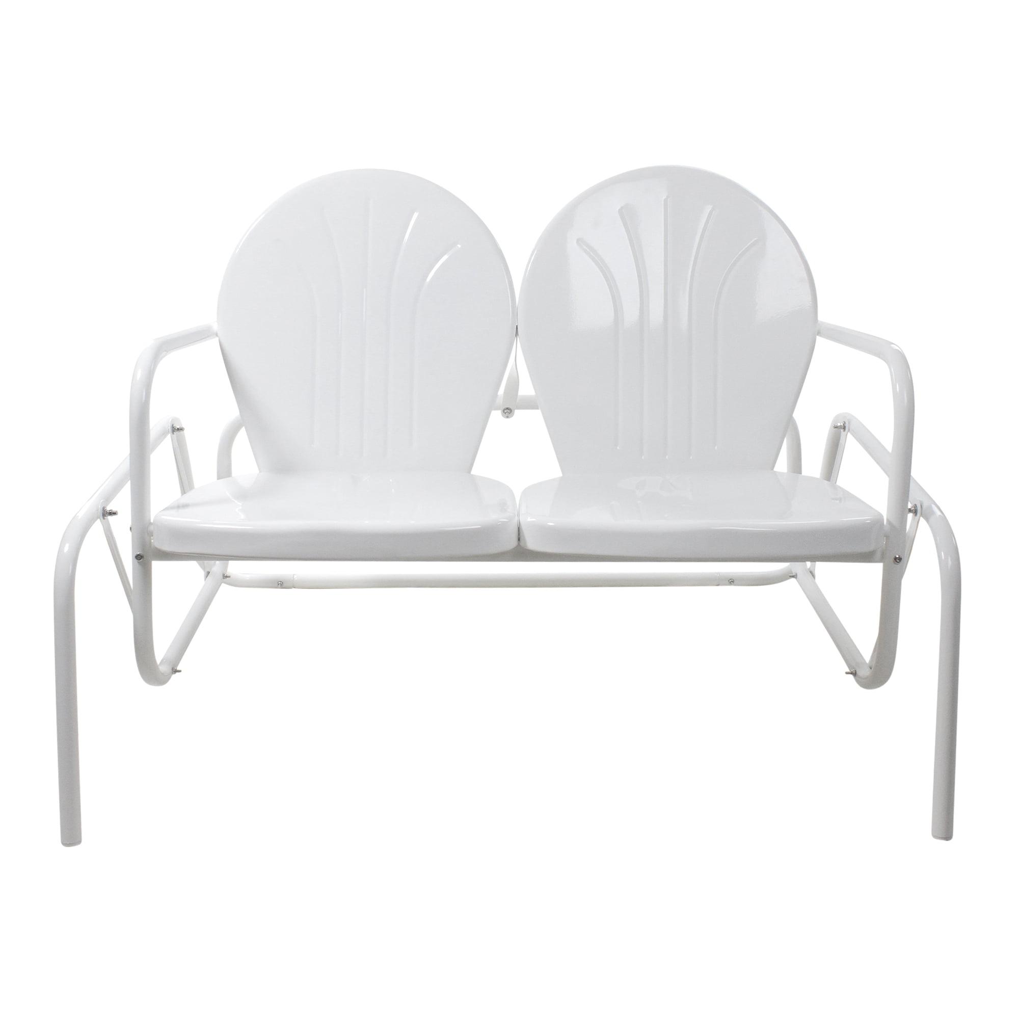 Retro White Metal Double Glider Outdoor Chair, 48-Inch
