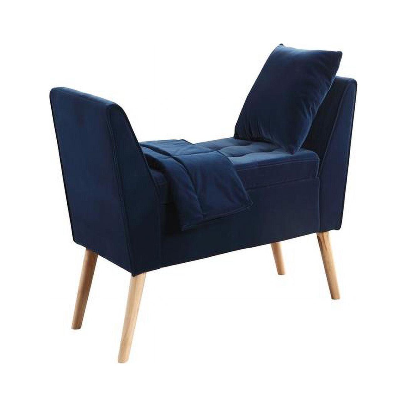 Navy Blue Microsuede Storage Bench with Pillow and Blanket