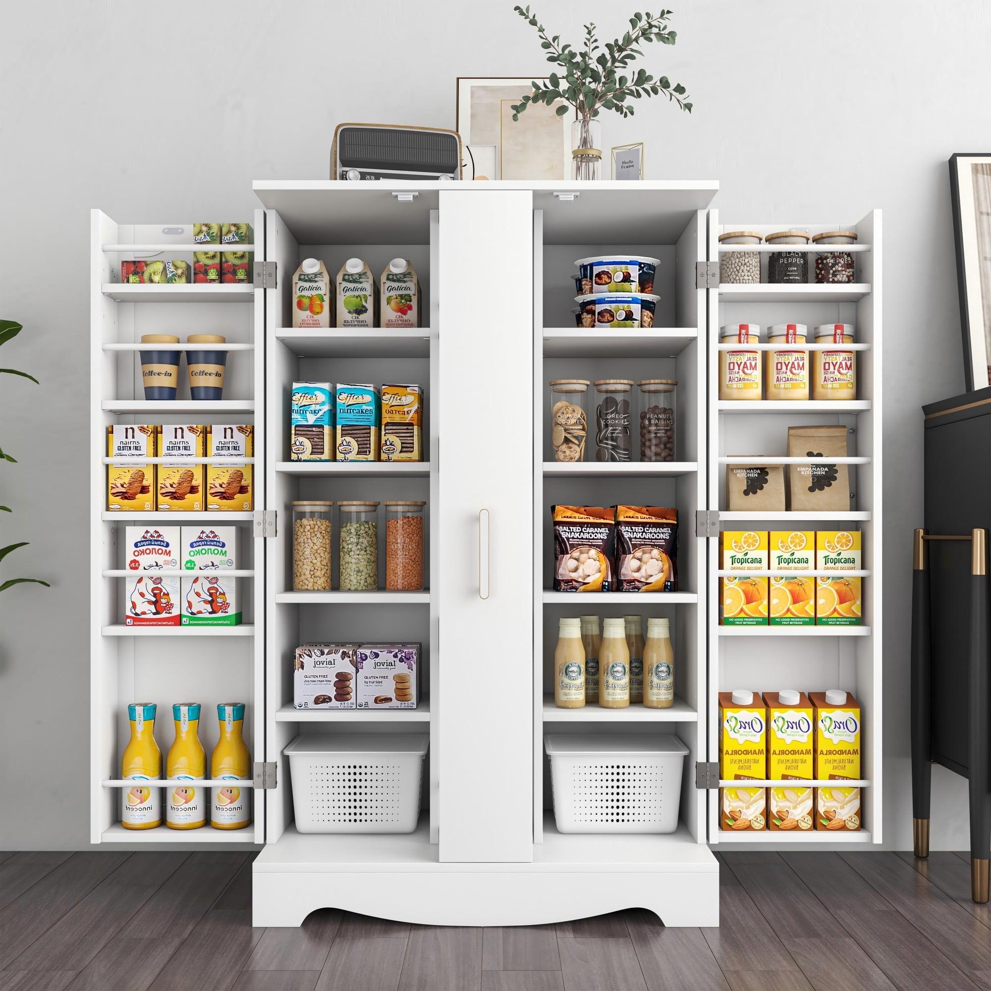 47" Pantry Storage Cabinet, Freestanding Kitchen Pantry Cabinet with Drawer and Adjustable Shelves, White Kitchen Pantry Storage Cabinet, Buffet Cupboards Sideboard for Home Office Use