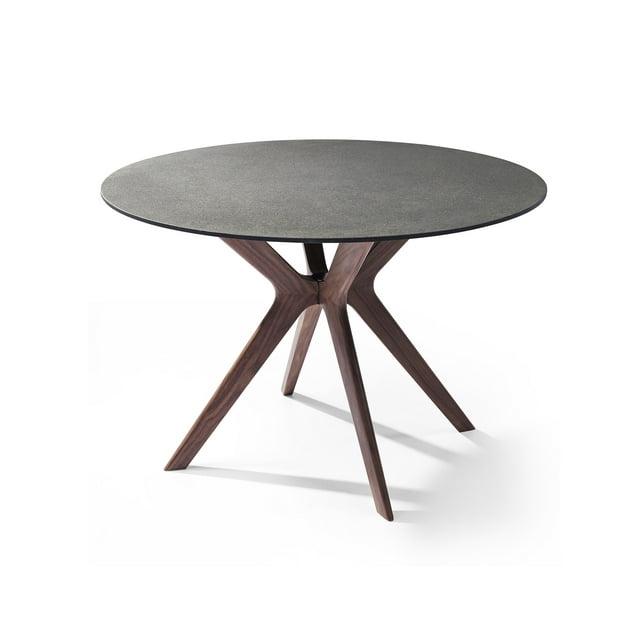 47" X 47" X 30" Walnut Veneer Solid Wood Extendable Dining Table