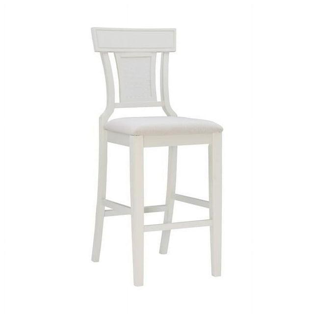 Rylan Handwoven Back Barstool White - Linon: Upholstered, Rubberwood Legs, Mid-Century Modern, Fixed Height