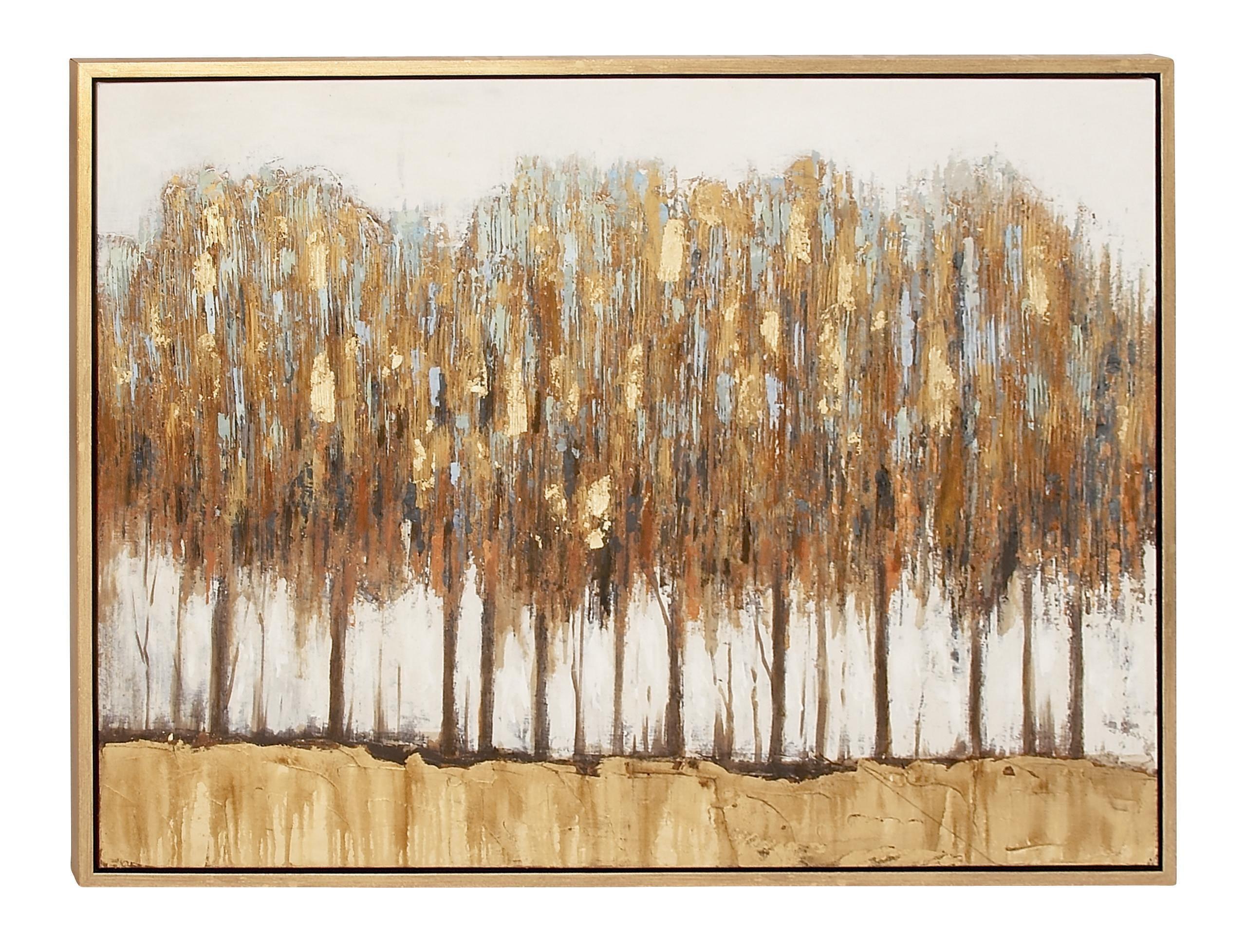 Canvas Tree Framed Wall Art with Gold Frame Brown - Olivia & May: 36x47" Nature Painting, Vertical Orientation, Plastic Frame