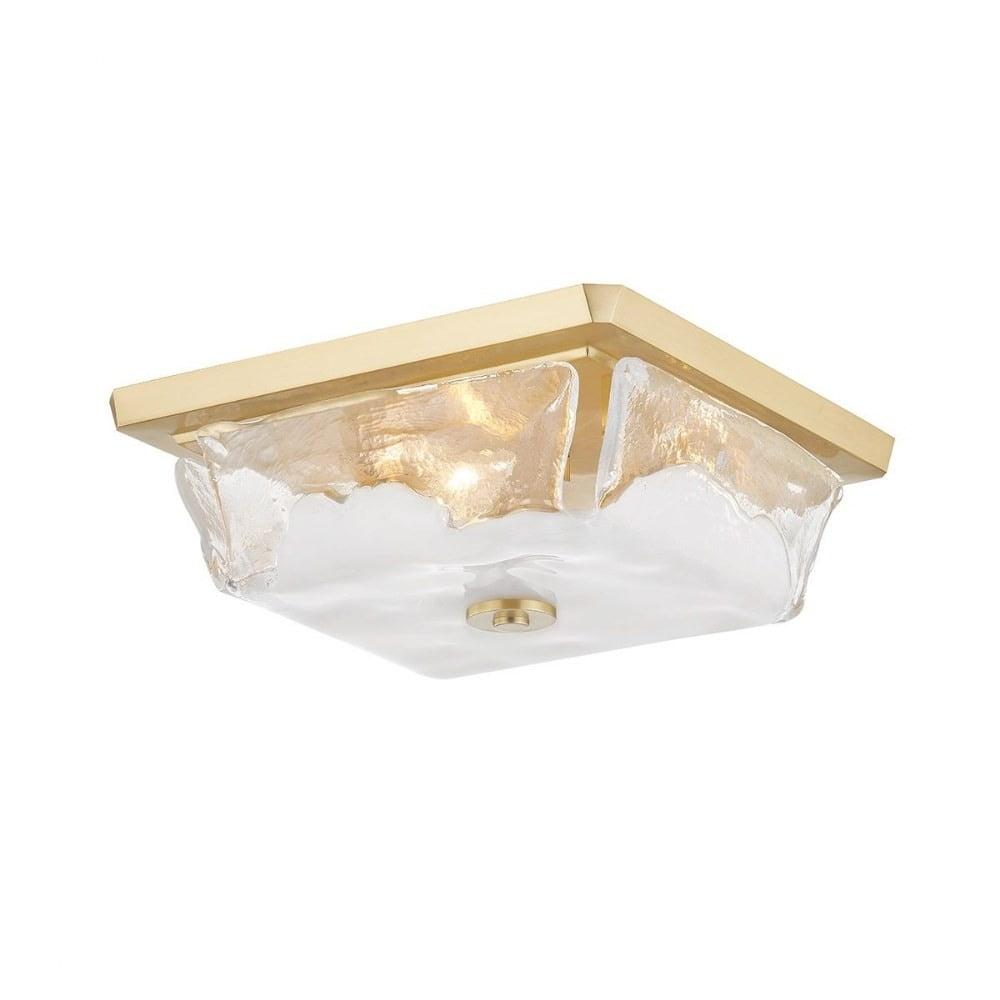 Elegant Aged Brass 3-Light Flush Mount with Piastra Glass Shade