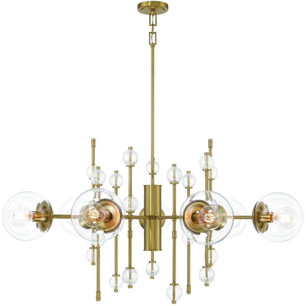 Gold Beaded 9-Light Chandelier with Clear Glass Shades