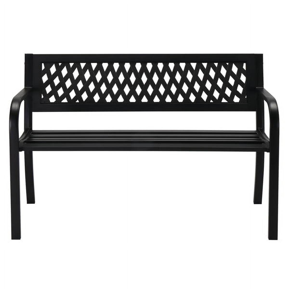 Elegant 47" Black Steel Outdoor Bench with Curved PVC Mesh Backrest