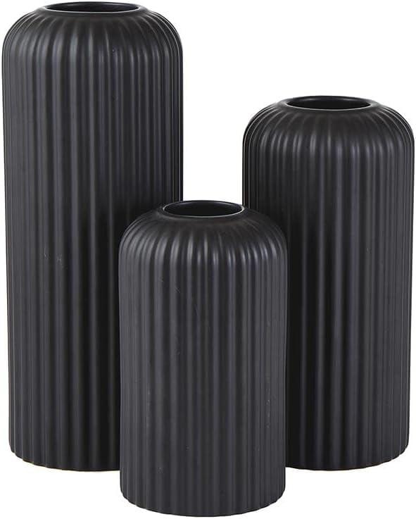 47th & Main Modern Flower Vases | Lined Ceramic Vases for Home Décor, Set of 3, Black