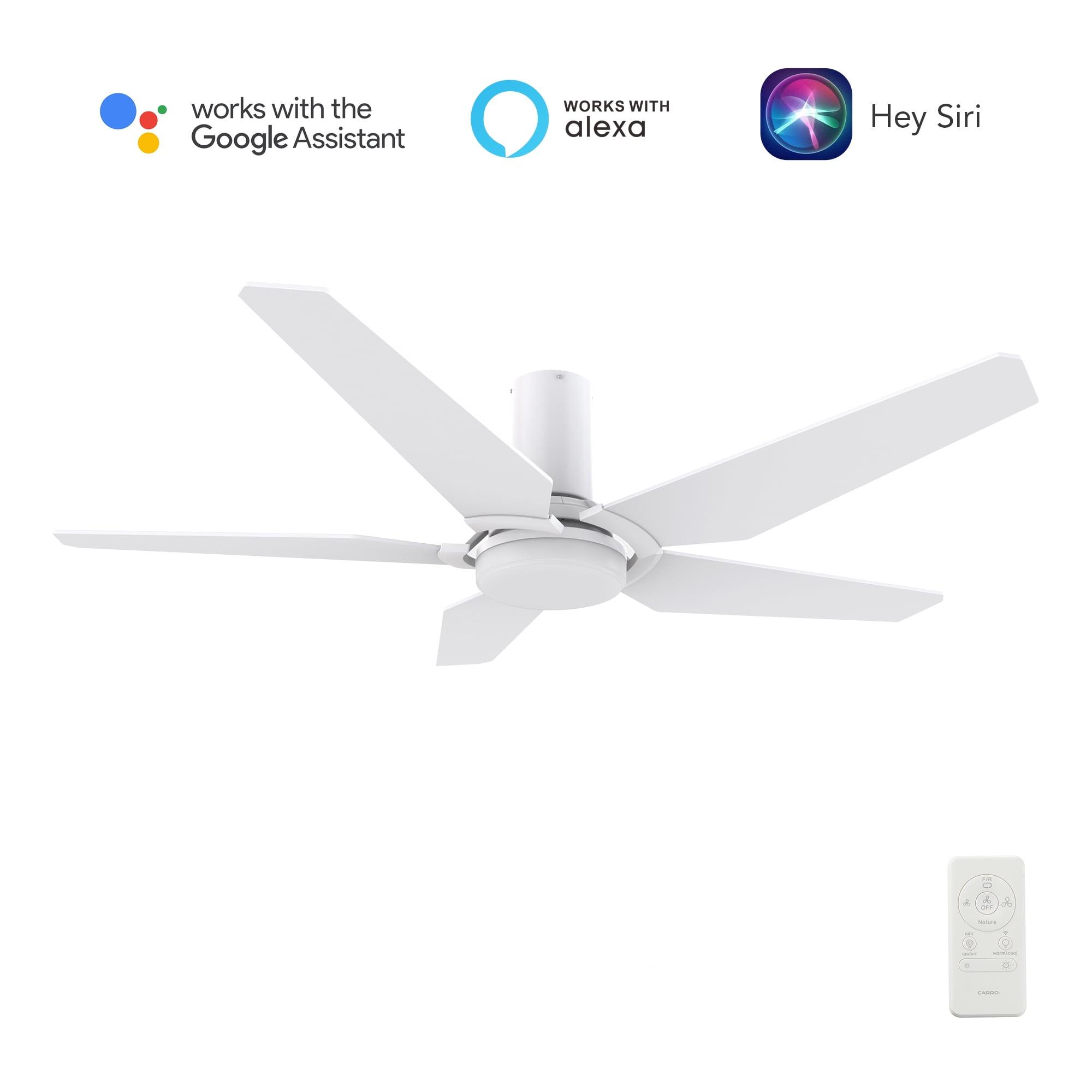 48" 5 Blade White Wifi Ceiling Fan with Light and Remote for Smart Home