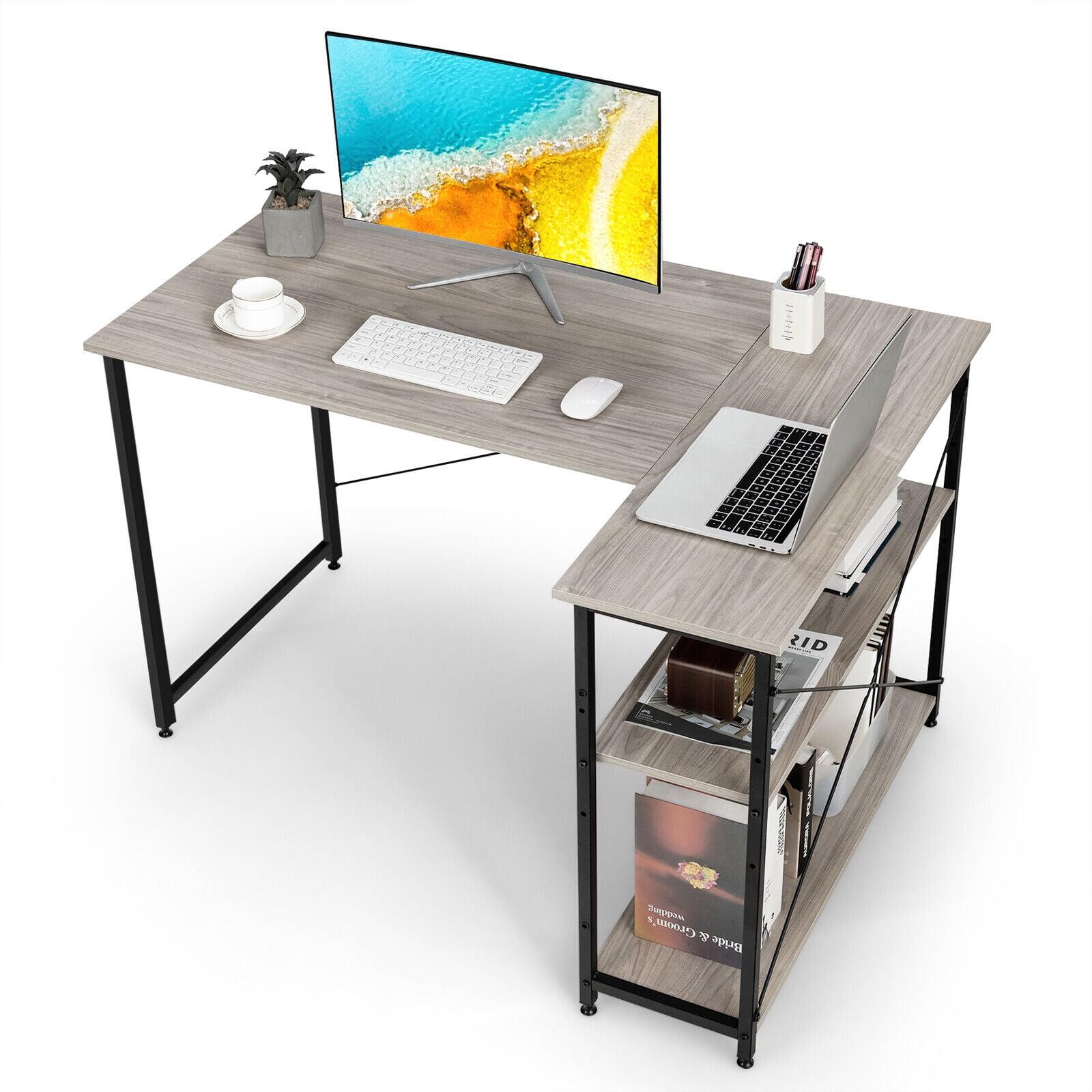 Gray 48'' L-Shaped Wood Computer Desk with Shelves