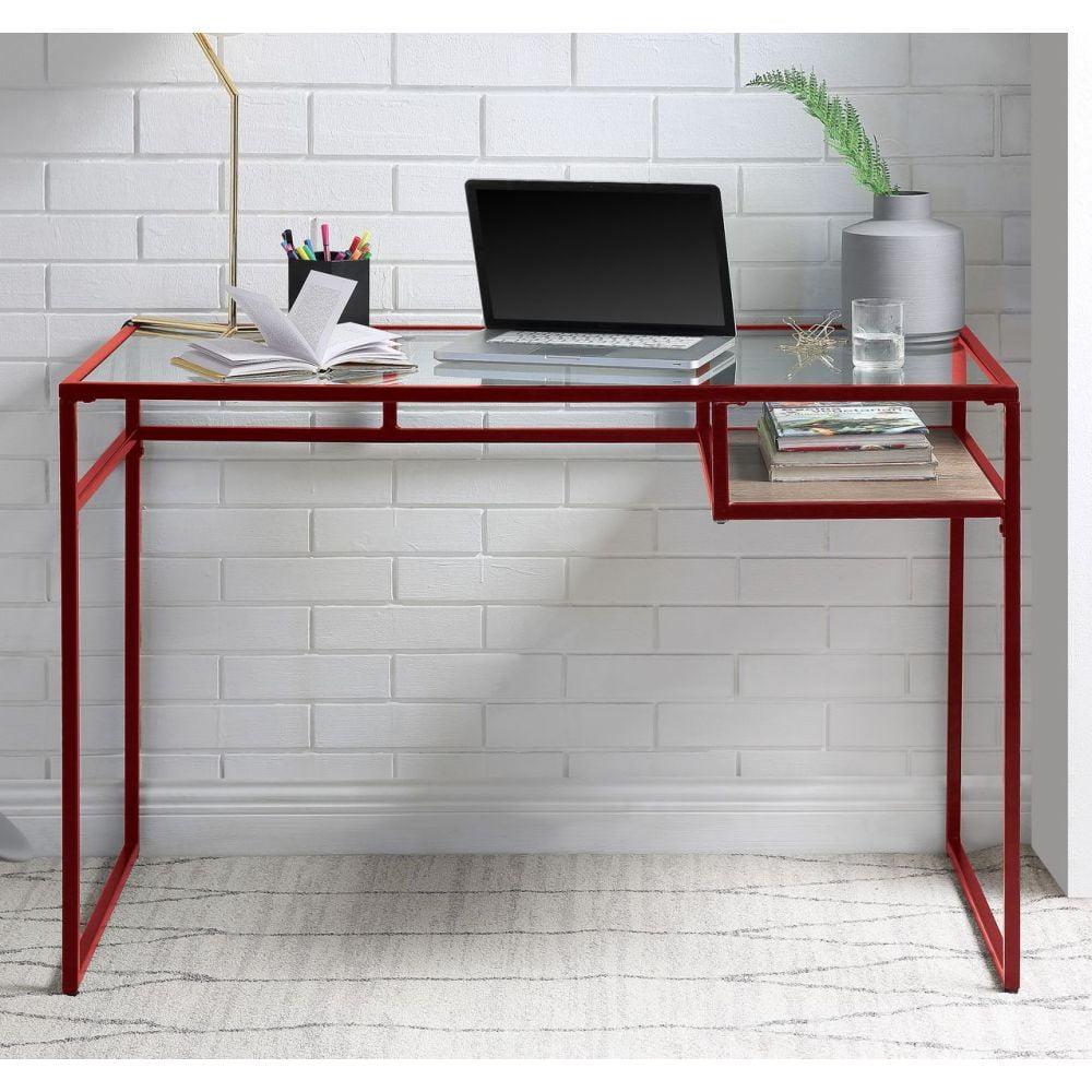 Yasin Desk, Red & Glass Glass, Metal (Steel Tube)