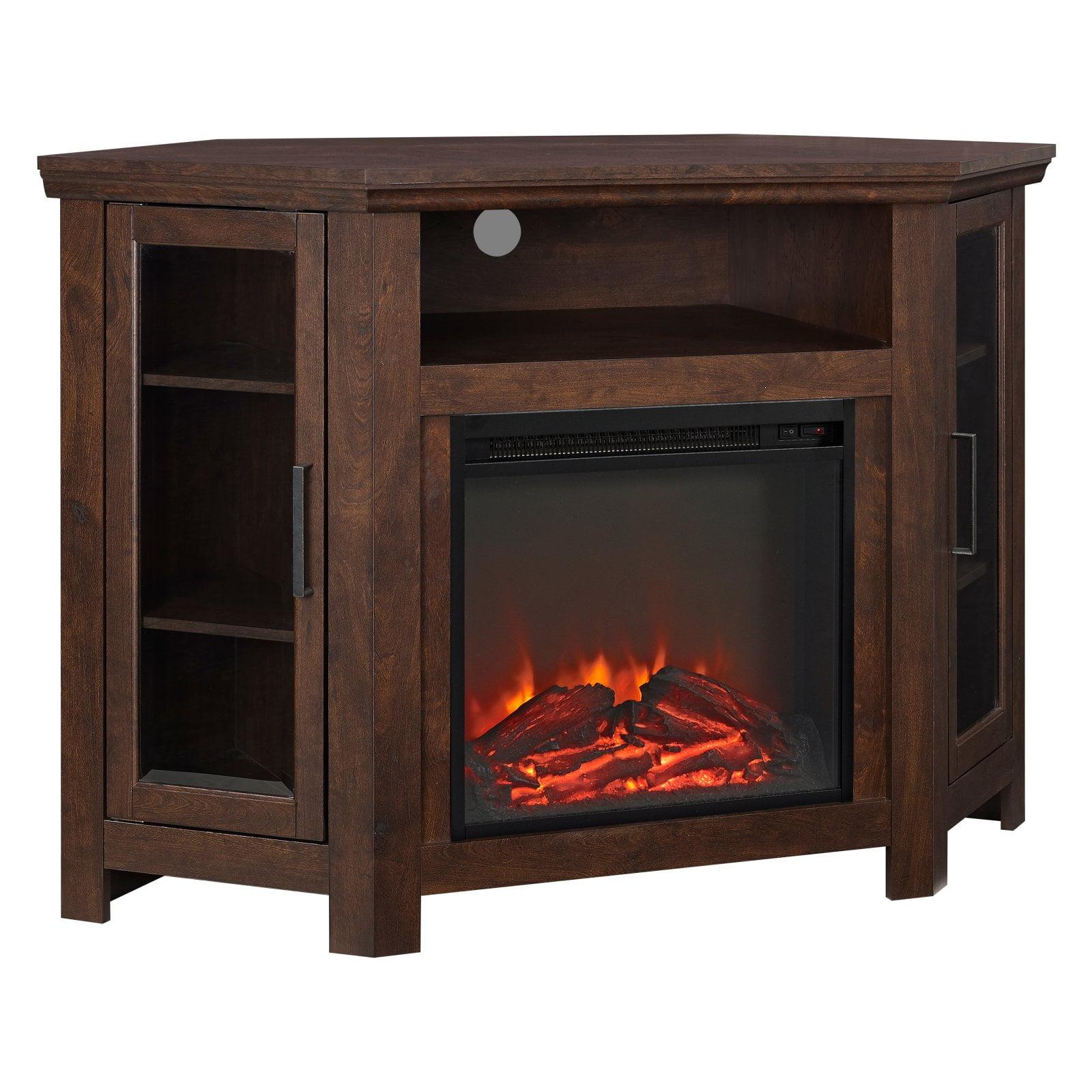 48" MDF Wood Corner Fireplace TV Stand - Traditional Brown