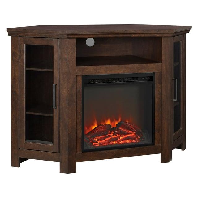 48" MDF Wood Corner Fireplace TV Stand - Traditional Brown