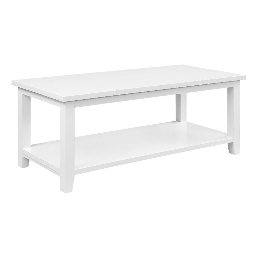 48" Solid White Minimalist Wood Coffee Table with Shelf