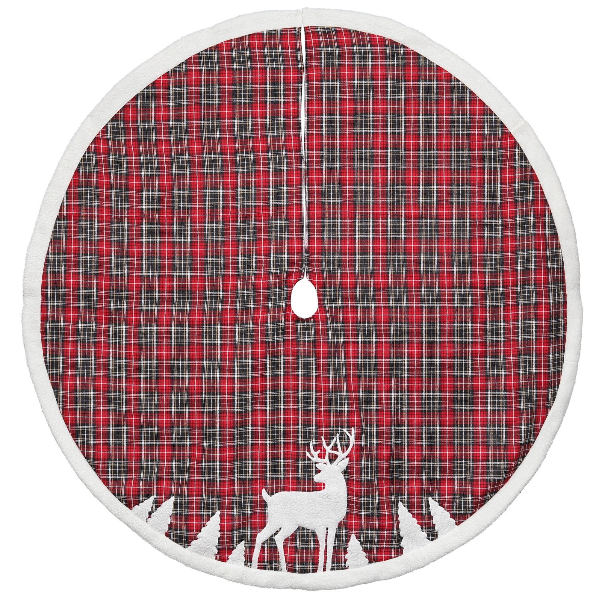 Northlight 48" Red and Black Plaid Reindeer Christmas Tree Skirt
