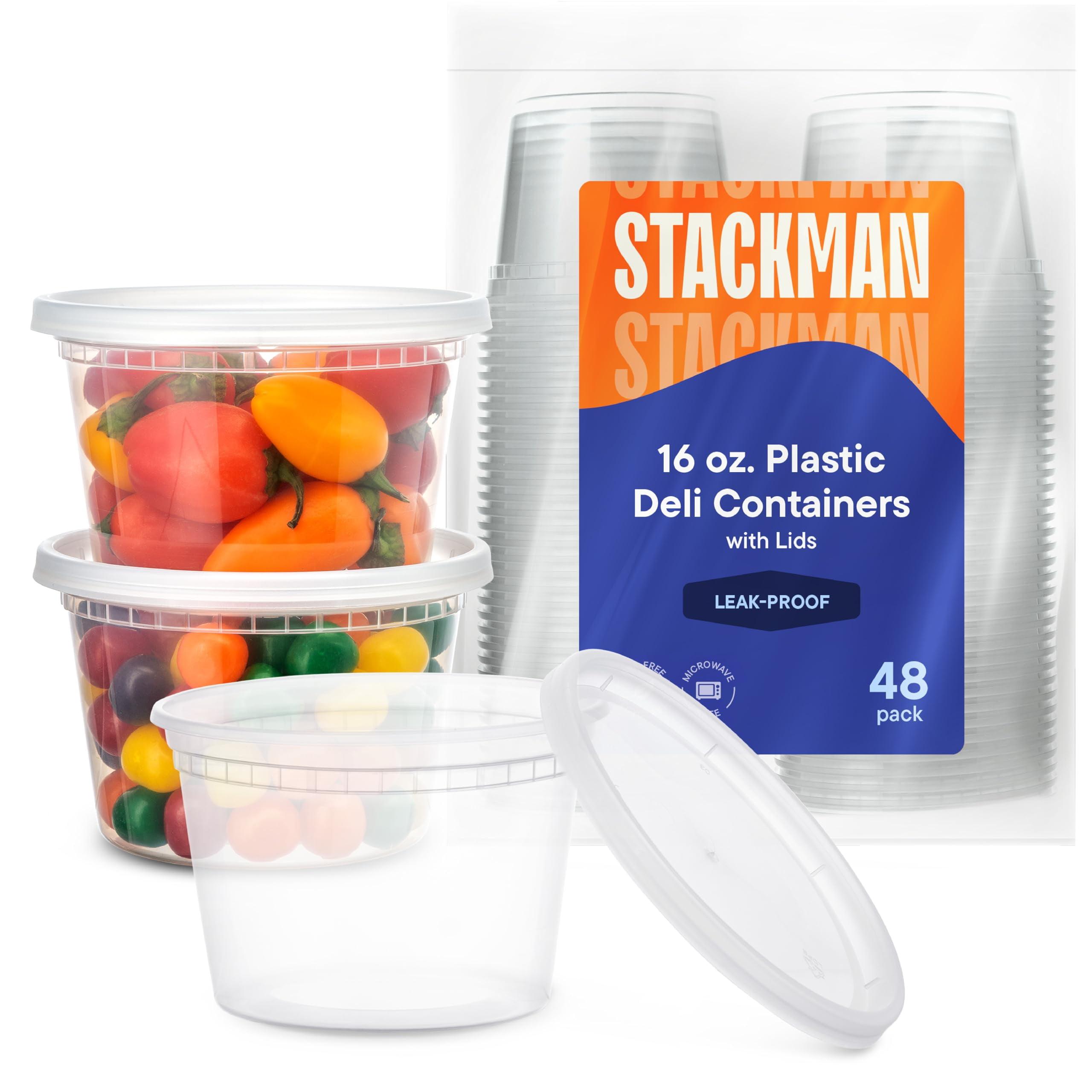 [48 Sets -16 oz.] Plastic Deli Food Storage Containers with Airtight Lids - Soup Containers with Lids