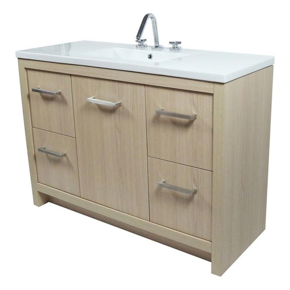 48" Single Sink Vanity in Neutral Wood Finish with White Ceramic Top