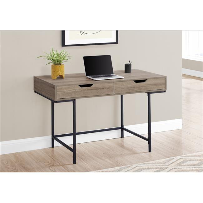 Computer Desk - 2 Storage Drawers / Recessed Metal Legs - 48"L - Dark Taupe Wood-Look / Black