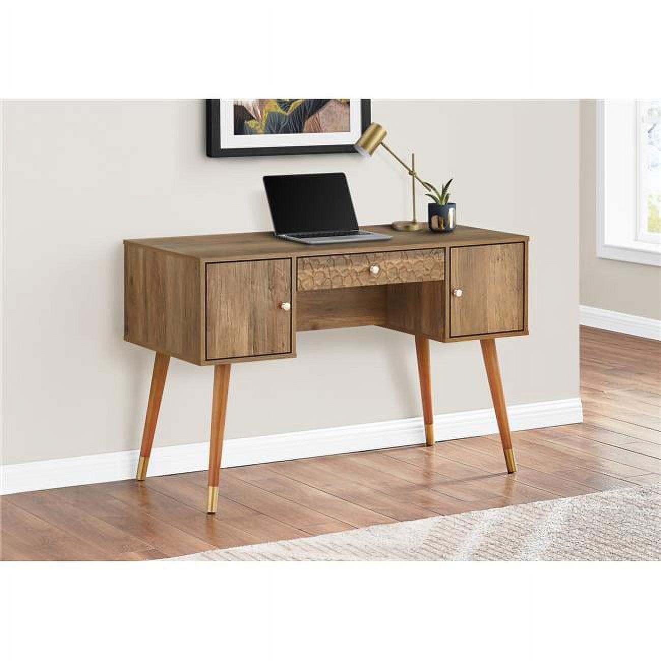 Walnut Mid-Century Modern Home Office Desk with Gold Accents