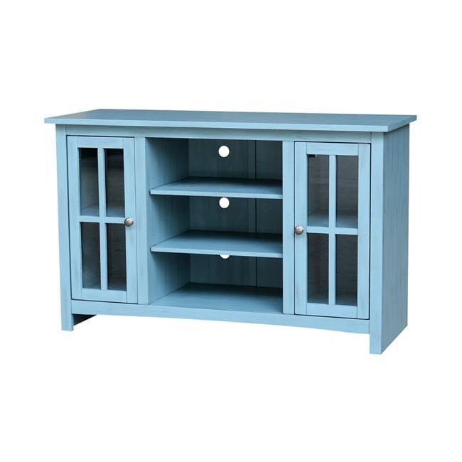 Elegant Gray 53" Solid Para Wood TV Stand with Cabinet Doors