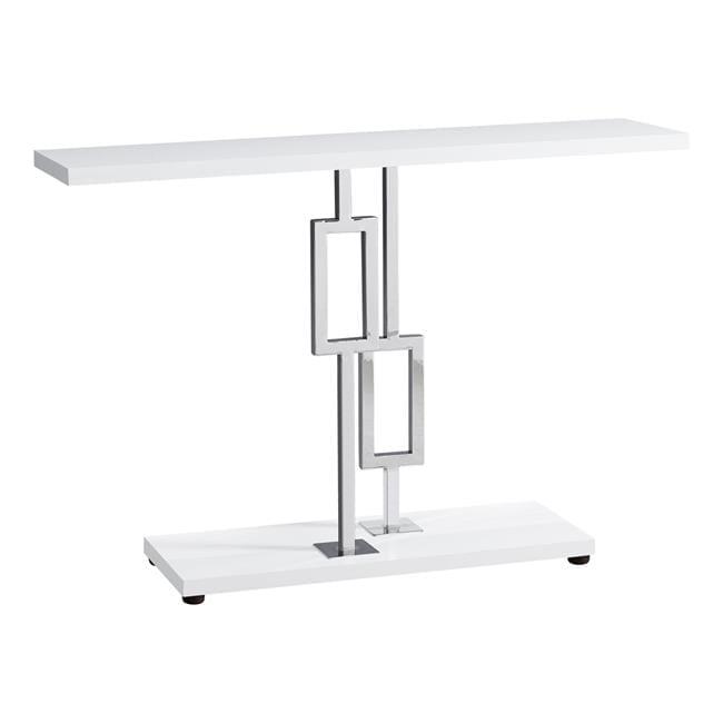 Monarch Specialties 47.25 Inch Contemporary Modern Geometric Metal Base Console Accent Table for Entryways and Living Rooms, Glossy White