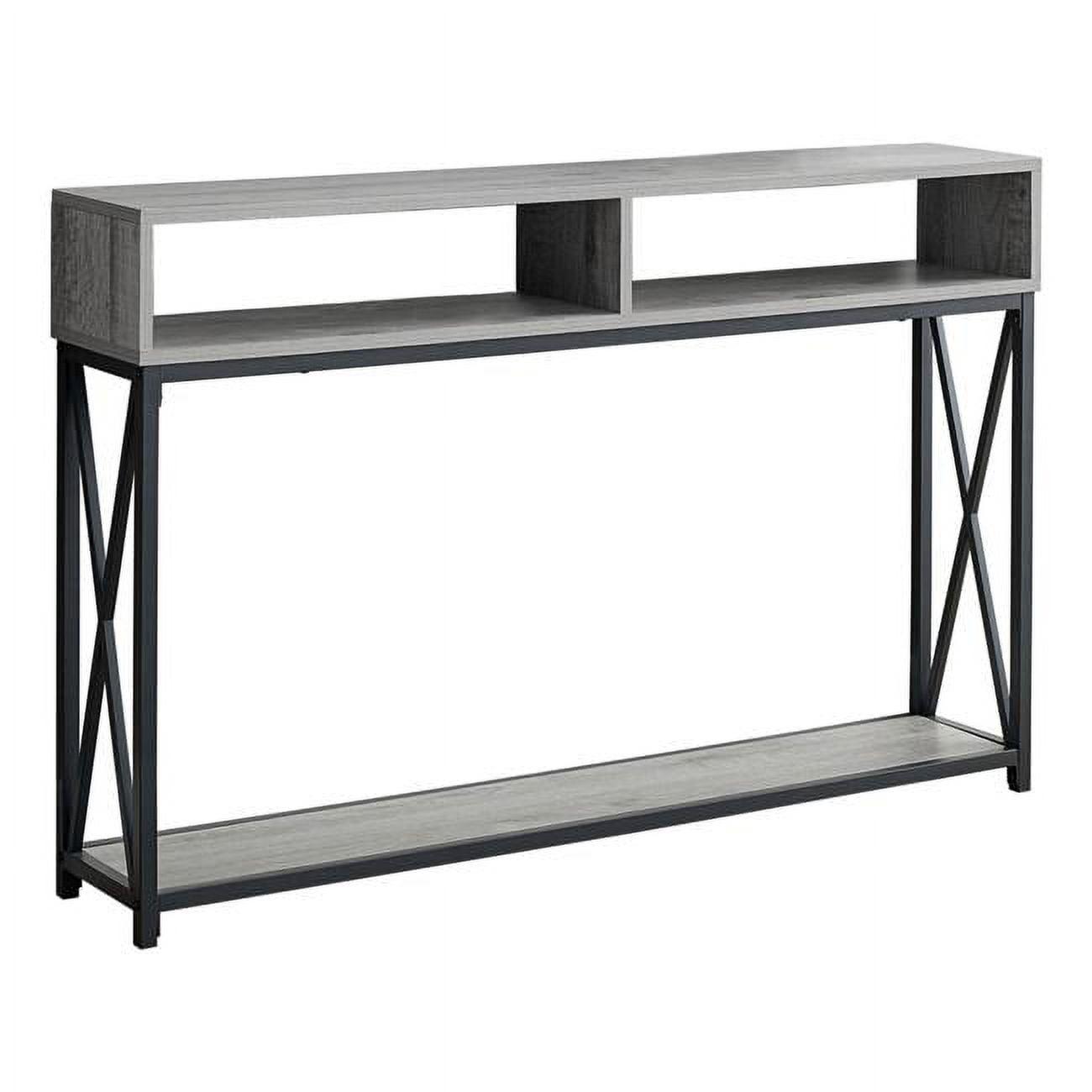 Contemporary 47'' Gray Wash Wood & Black Metal Console Table with Storage