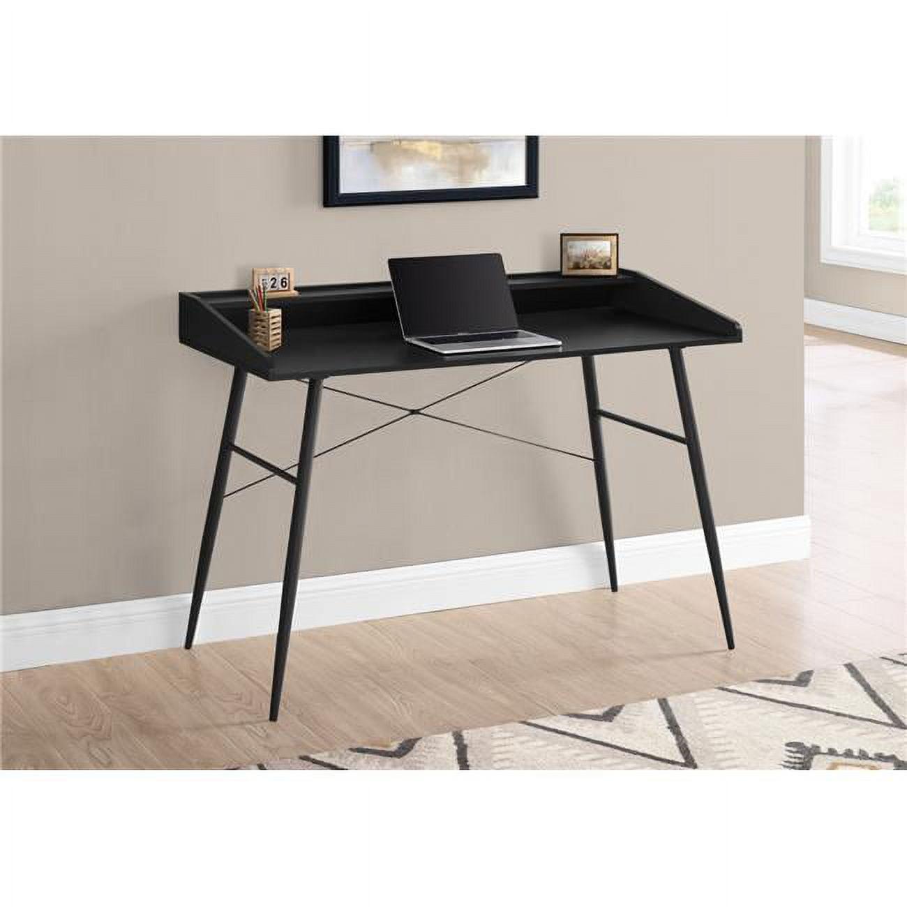 Sleek Black Wood Writing Desk with Hutch and Metal Accents